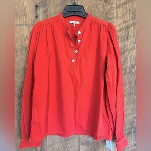 GANNI Designer Red Cotton Denim Long Sleeve Shirt Top EU Size 38